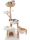 Multi-level 58-inch tall cat tree with solid wood, two flower platforms, and cozy hammocks for playful lounging.