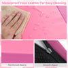 Waterproof pink faux leather toddler play mat with reinforced seams and smooth zipper for easy cleaning and maintenance.
