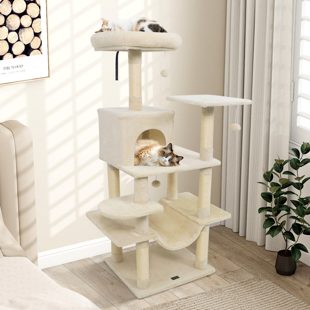 58" Multi-Level Cat Tree Soft Plush Cat Tower with Padded Top Perch-Beige - Gallery View 1 of 10