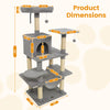 Multi-level cat tree with padded top perch, light gray plush fabric, and sisal scratching posts for cat comfort and.