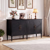 58" Vintage Buffet Cabinet with Pine Wood Legs and Adjustable Shelves for Kitchen-Black - Gallery View 1 of 11
