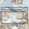 Low-to-ground gray full over full bunk bed featuring spacious sleeping areas, ideal for children’s comfort and safety.