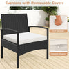 Black rattan chair with soft sponge cushion and removable cover, ideal for outdoor patios and gardens.