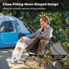 Portable camping chair with breathable mesh fabric and ergonomic moon-shaped design, ideal for outdoor activities.