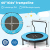 40-inch kids' trampoline in blue with padded edge, foam handle, and sturdy frame for indoor and outdoor fun.
