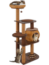 Multi-level 59.5-inch cat tree with PE rattan condo, scratching posts, and plush top perch for active feline play.