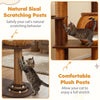 Multi-level cat tower with sisal scratching posts and plush cat condo, perfect for climbing and lounging in any room.