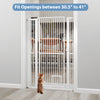Extra tall 59” white metal pet gate with wide opening, fitting openings 30.5” to 41”, ideal for doorways and kitchens.