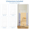 Extra tall 59" white metal pet gate with 2 extensions, fitting openings from 30.5" to 41", ideal for doorways.