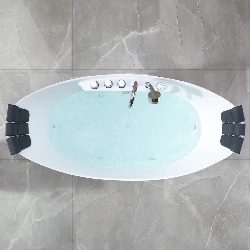Empava Bathtub 59" Freestanding Boat-Shaped Whirlpool with Center Drain New