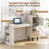 Home office desk with a 36" wood-textured top, side storage shelves, drawer cabinets, and ample organization options.