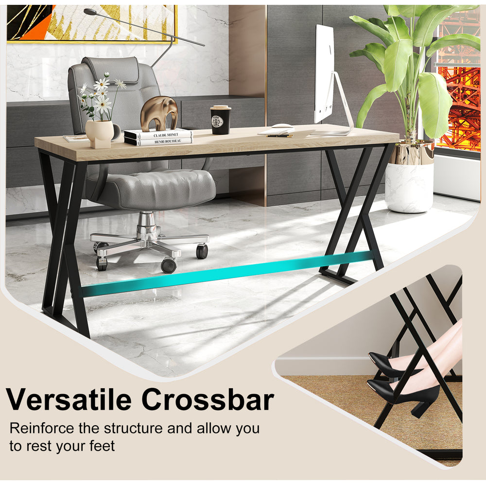 59-inch gray computer desk with heavy-duty metal frame, versatile crossbar, and spacious tabletop for office use.