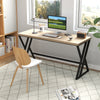 59-inch gray computer desk featuring a heavy-duty metal frame and crossbar, ideal for office or dining room use.