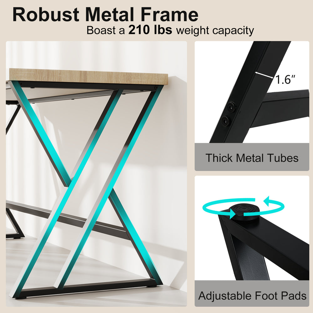 59-inch computer desk featuring a robust metal frame, 1.6" thick tabletop, and adjustable foot pads for versatile use.