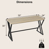 Dimensions of the 59-inch gray computer desk with heavy-duty metal frame, suitable for office and dining use.