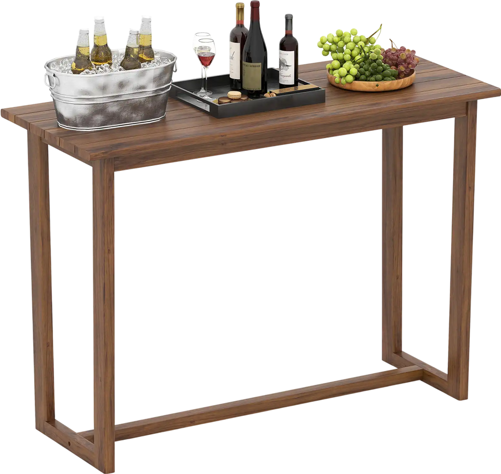 59 Inch Outdoor Bar Table with Slatted Top