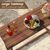 Large slatted tabletop of the 59-inch outdoor bar table, perfect for gatherings, made of premium teak wood.