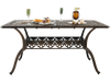 Rectangular 59" aluminum patio dining table in bronze for 6-8 persons, featuring an umbrella hole and elegant design.