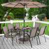 Rectangular 59" bronze aluminum patio dining table with umbrella hole, seating 6-8, perfect for outdoor gatherings.