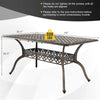 59-inch bronze aluminum patio dining table with umbrella hole, seating 6-8, featuring a reinforced design for outdoor.