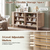 59-inch TV stand with adjustable shelves, natural faux wood finish, ideal for living rooms and versatile storage.