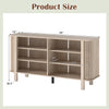 59-inch TV stand with adjustable shelves, faux wood grain finish, and slatted design, perfect for living rooms and.