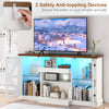Media console table with LED lights, adjustable shelves, and dual anti-tipping devices for safety and stability.