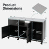 59" outdoor grill table featuring a stainless steel top, two removable shelves, and three cabinets for versatile storage.