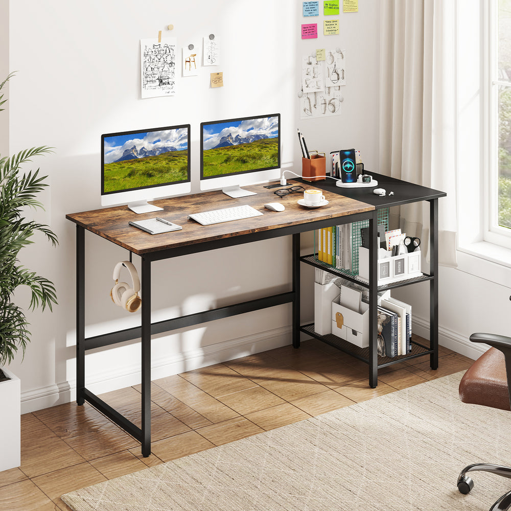 59 Inch Home Office Computer Desk with Removable Storage Shelves-Rustic Brown - Gallery View 1 of 10