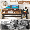 59-inch rustic brown home office computer desk with side hook and 2-tier shelf for organized workspace.