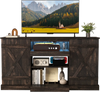 Rustic 58-inch TV stand with wood grain finish, LED lights, and adjustable shelves for living room or bedroom use.