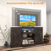 Rustic 58-inch TV stand with wood grain finish, accommodates TVs up to 65 inches, featuring LED lights for living room.