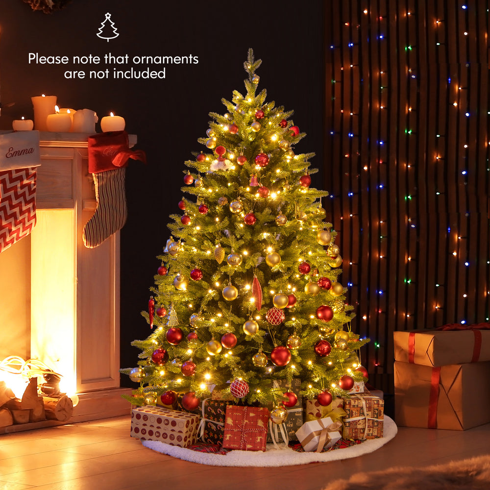 5 feet artificial Xmas tree with 250 LED lights, remote control, and 11 lighting modes, perfect for festive decoration.