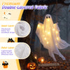 5Ft Halloween hanging swing ghost decoration features LED string lights, thickened inner fabric, and lightweight gauze for ethereal flow.