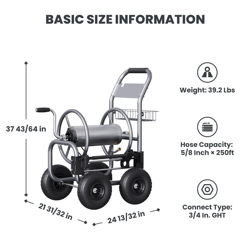 Giraffe Tools Garden Hose Reel Cart 4 Wheels Heavy Duty New