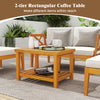 2-tier rectangular coffee table in acacia wood, perfect for outdoor patio use with storage for convenience.