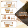 Flexible layout of 5 pieces acacia wood patio furniture set with white cushions, ideal for outdoor spaces.