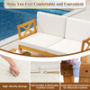Acacia wood patio loveseat with white cushions, featuring removable covers and high-density sponge for comfort.