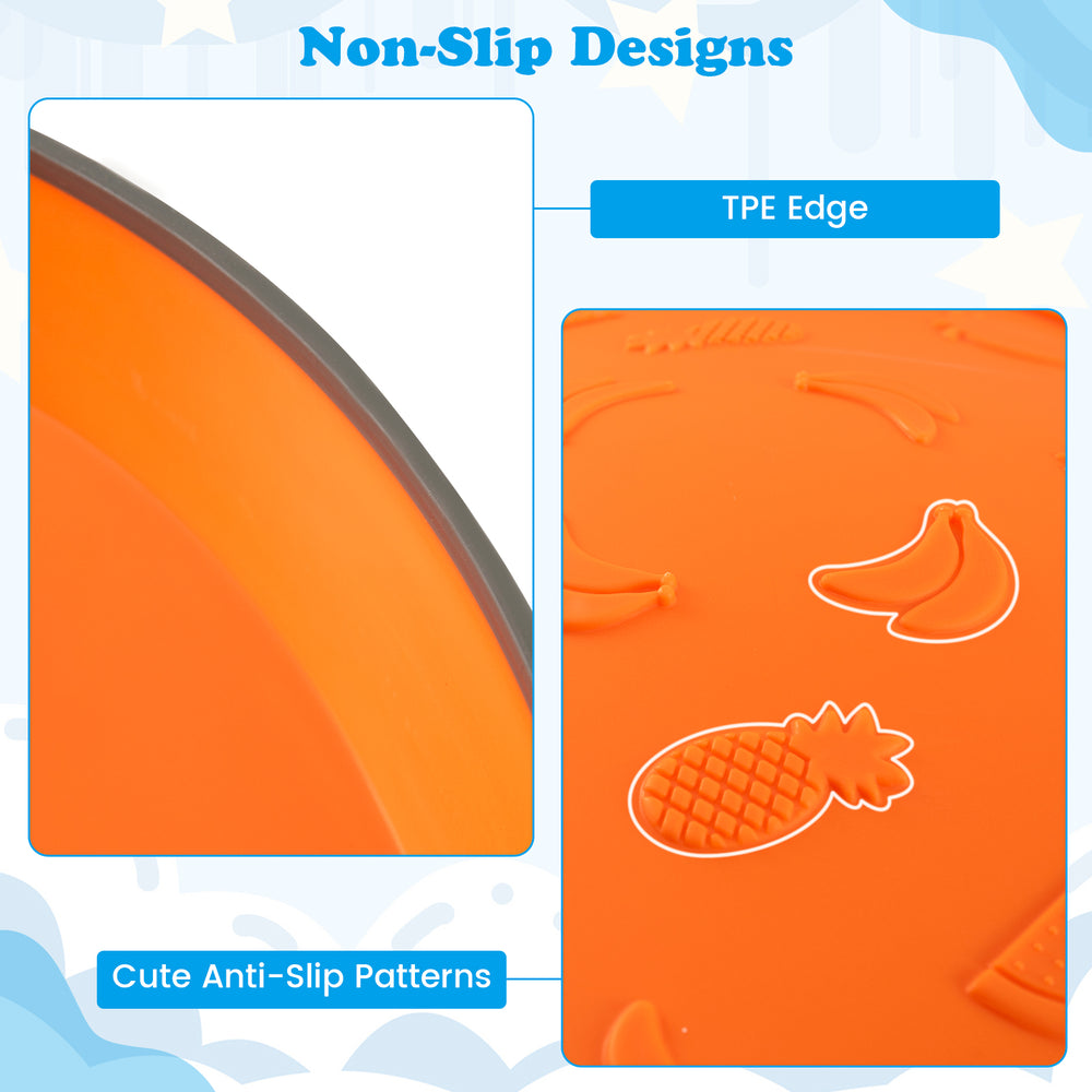 Close-up of the orange kids' stepping stone showing TPE edge and cute anti-slip patterns for safety and stability.