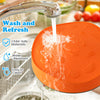 Bright orange kids' stepping stone being washed, made of child-safe PP, water-resistant, and easy to clean for.