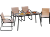 5-piece patio dining set featuring a rectangular table and fabric chairs, perfect for outdoor meals by the pool.