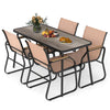 5-piece patio dining set featuring a rectangular wood-like table and ergonomic fabric chairs for outdoor dining.