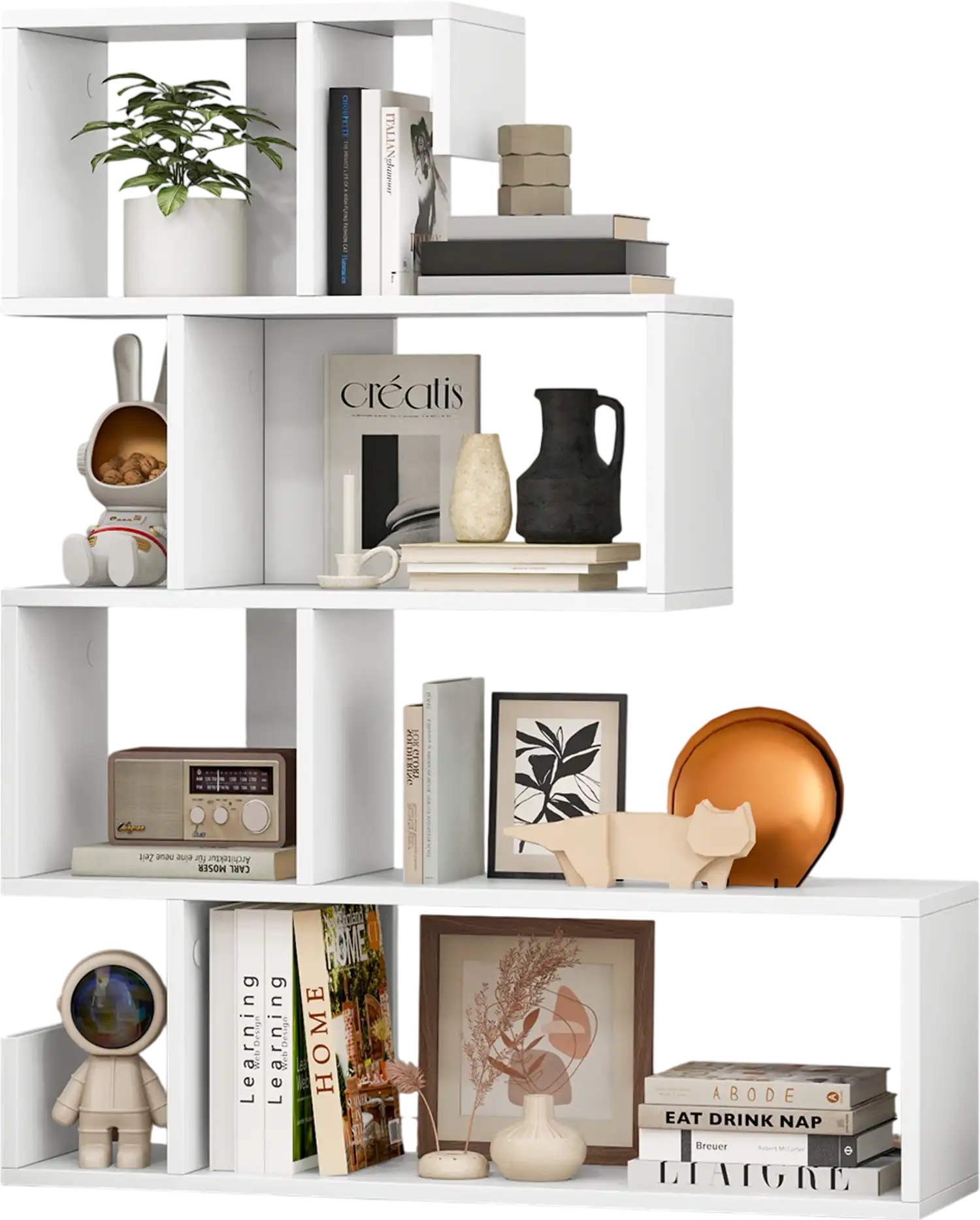 Costway 5-Tier S-Shaped Bookshelf Geometric Z-Shelf Bookcase White 84527136 New