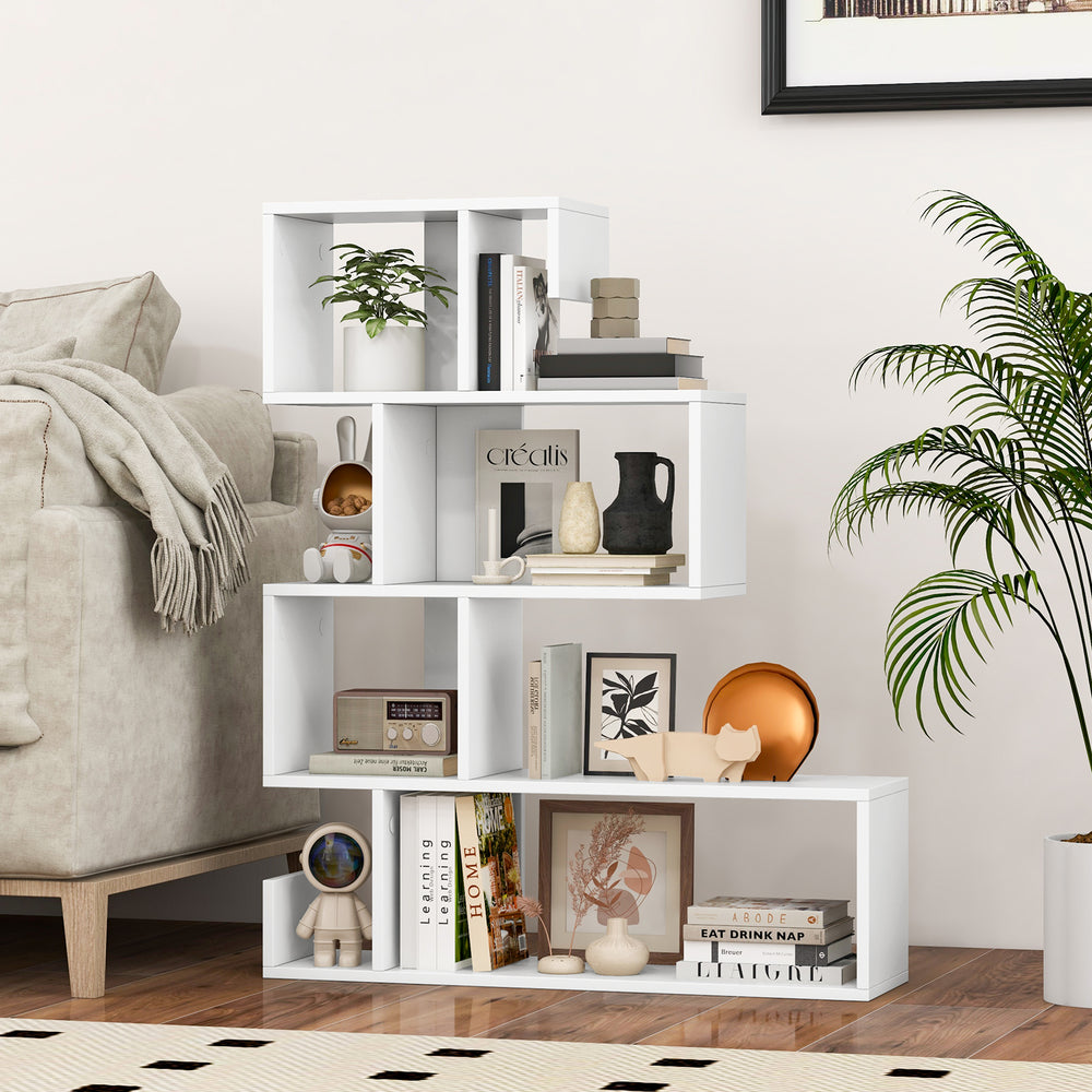 5-Tier S-Shaped Bookshelf Geometric Z-Shelf Bookcase with Open Cubes-White - Gallery View 1 of 9