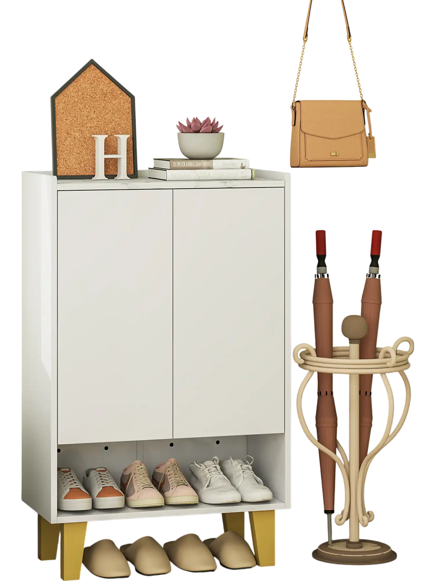 Costway 5-Tier Shoe Cabinet Faux Marble Countertop White 978246135 New