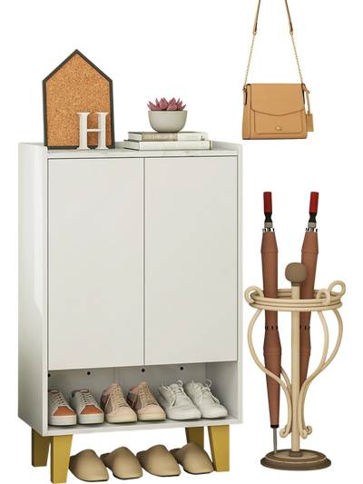 Costway 5-Tier Shoe Cabinet Faux Marble Countertop White 978246135 New