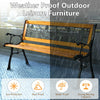 Patio park garden bench with solid wood seat, iron cast structure, and strong load-bearing capacity for outdoor use.