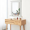 Wall-mounted vanity mirror with shelf in white, made of MDF, ideal for hallway or bathroom storage and decor.