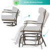 Single glider rocking chair with a sturdy iron frame and breathable fabric, perfect for outdoor relaxation on the patio.