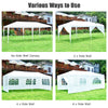 10 x 20 feet white canopy tent with 6 sidewalls, ideal for outdoor events like parties and weddings.